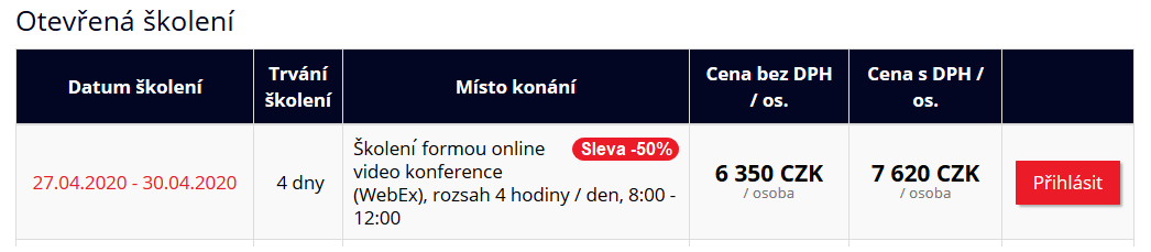 výběr termínu online školení